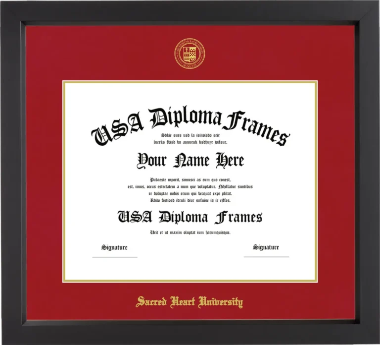 Sacred Heart University Diploma Frame – Black Matte – Crimson/Gold Mat