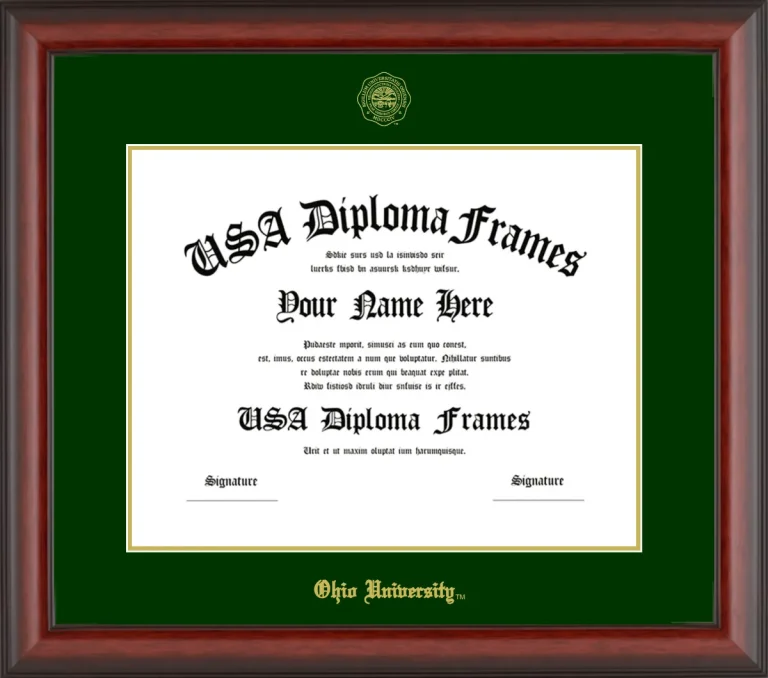 Ohio University Bachelors Frame – Cherry Matte – Winter Green/Gold Mat