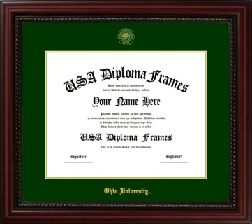 Ohio University Bachelors Frame – Cherry Rope – Winter Green/Gold Mat