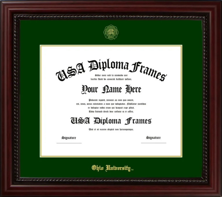 Ohio University Bachelors Frame – Cherry Rope – Winter Green/Gold Mat