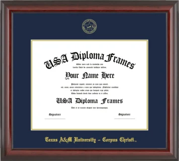 Texas A&M University – Corpus Christi Diploma Frame – Cherry Glossy – Navy/Gold Mat
