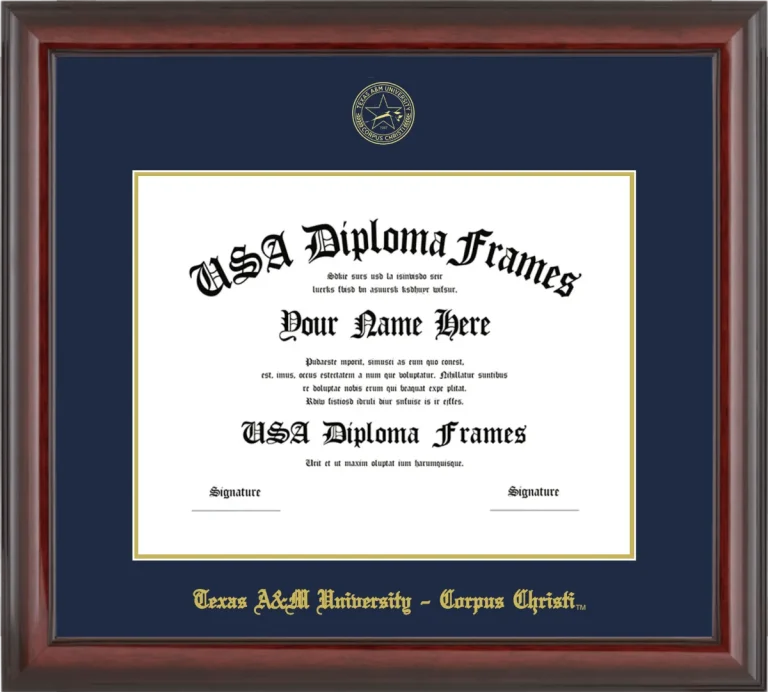 Texas A&M University – Corpus Christi Diploma Frame – Cherry Glossy – Navy/Gold Mat