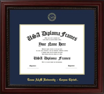 Texas A&M University – Corpus Christi Diploma Frame – Cherry Rope – Navy/Gold Mat