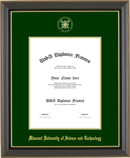 Missouri University of Science and Technology Diploma Frame – Black Gold Trim – Winter Green/Gold Mat