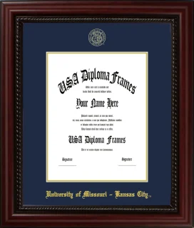 University of Missouri – Kansas City Diploma Frame – Cherry Rope – Navy/Gold Mat