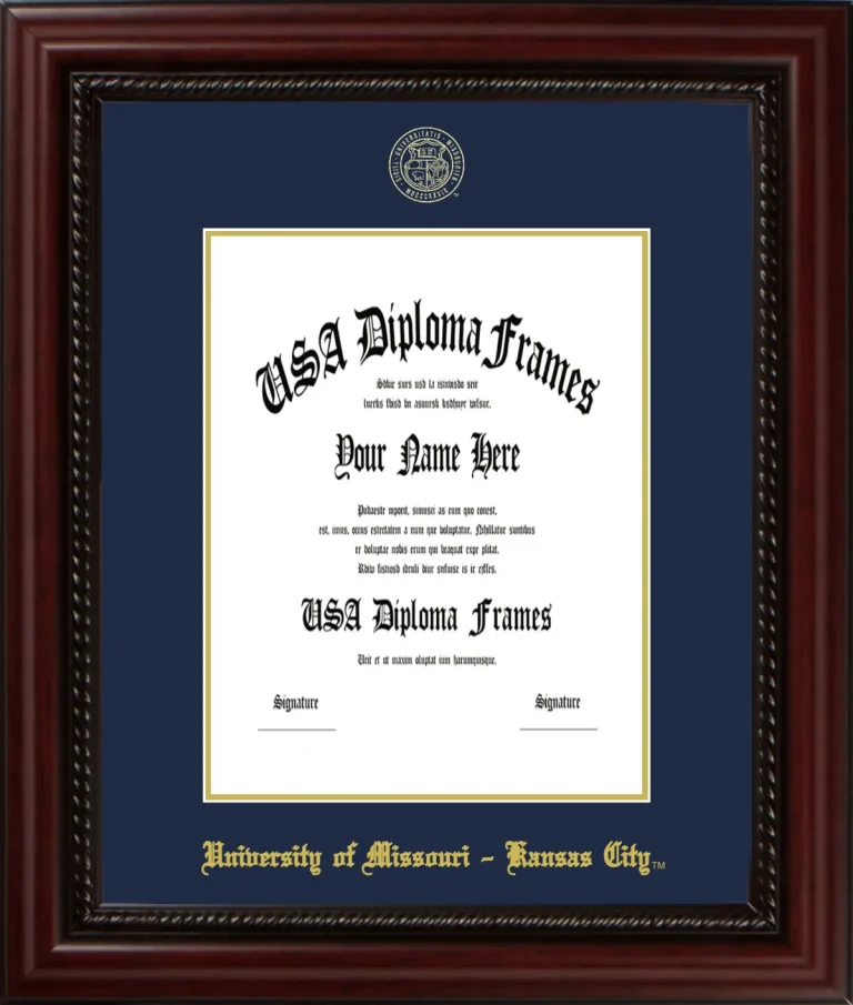 University of Missouri – Kansas City Diploma Frame – Cherry Rope – Navy/Gold Mat