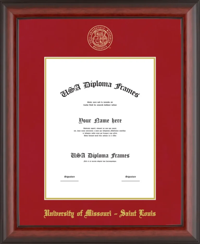 University of Missouri – Saint Louis Diploma Frame – Cherry Matte – Crimson/Gold Mat