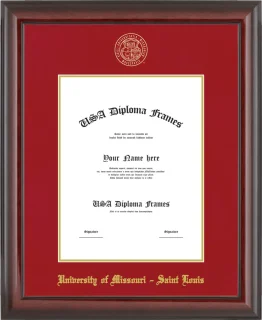 University of Missouri – Saint Louis Diploma Frame – Cherry Glossy – Crimson/Gold Mat