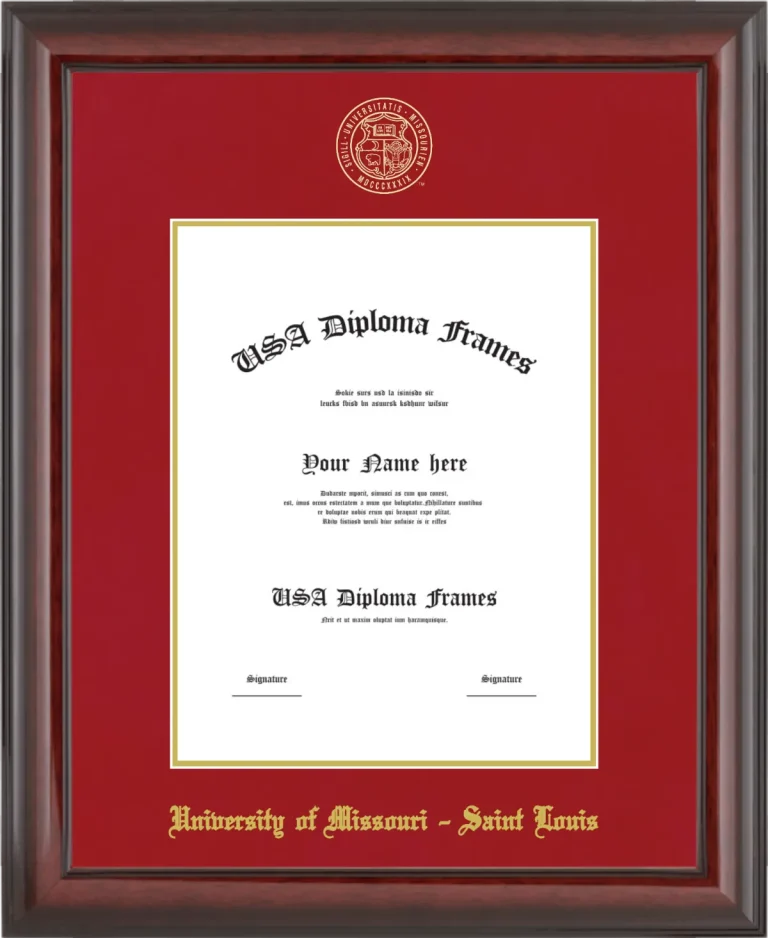 University of Missouri – Saint Louis Diploma Frame – Cherry Glossy – Crimson/Gold Mat