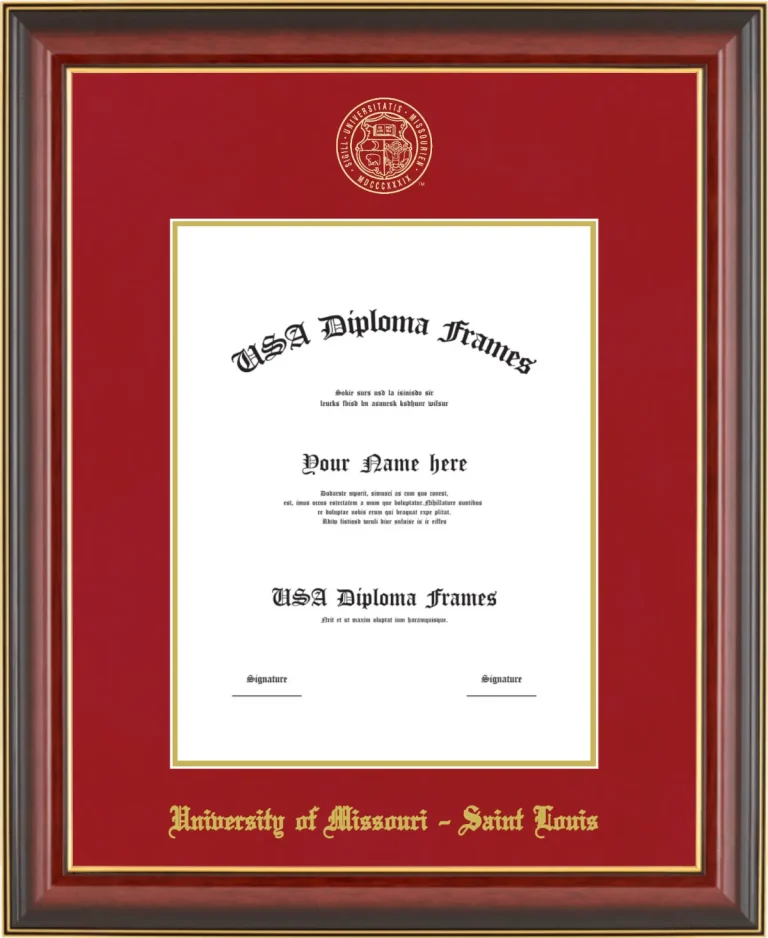 University of Missouri – Saint Louis Diploma Frame – Cherry Gold Trim – Crimson/Gold Mat