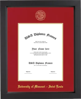 University of Missouri – Saint Louis Diploma Frame – Black Matte – Crimson/Gold Mat