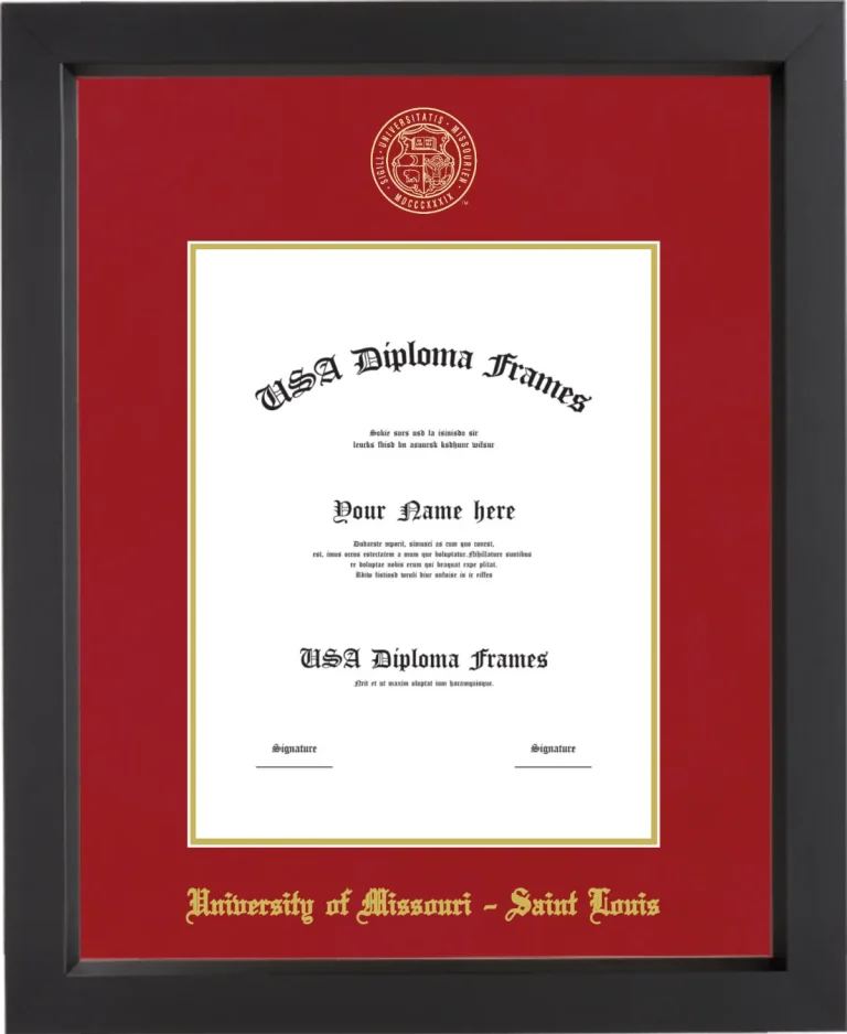University of Missouri – Saint Louis Diploma Frame – Black Matte – Crimson/Gold Mat