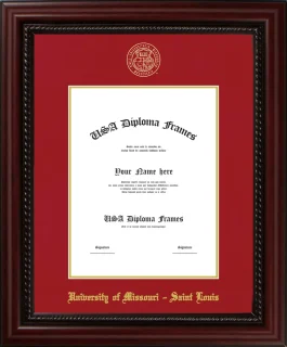 University of Missouri – Saint Louis Diploma Frame – Cherry Rope – Crimson/Gold Mat