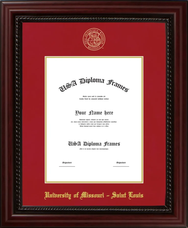 University of Missouri – Saint Louis Diploma Frame – Cherry Rope – Crimson/Gold Mat
