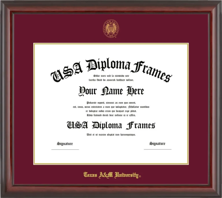 Texas A&M University Diploma Frame – Cherry Glossy – Maroon/Gold Mat