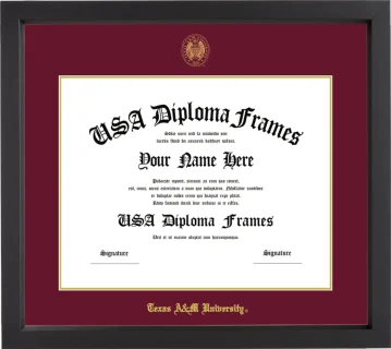 Texas A&M University Diploma Frame – Black Matte – Maroon/Gold Mat