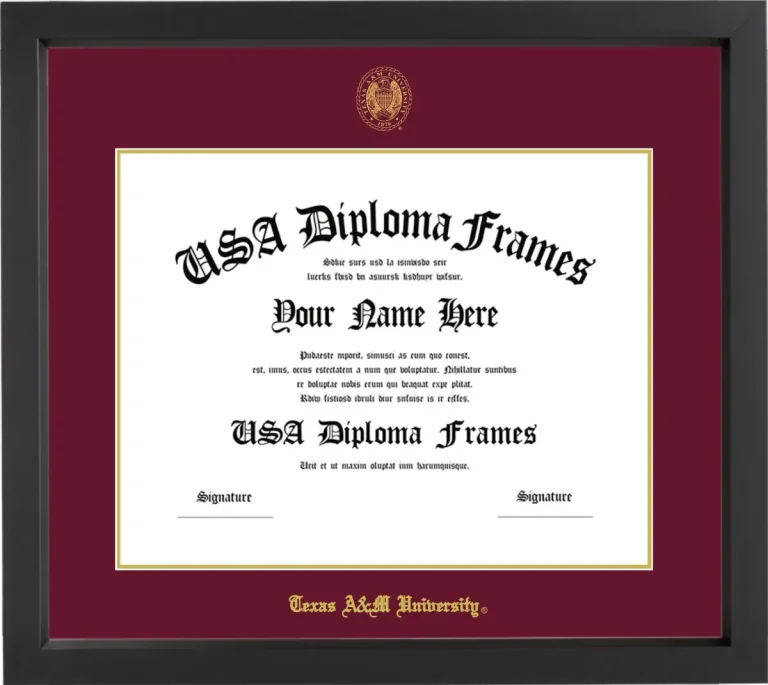 Texas A&M University Diploma Frame – Black Matte – Maroon/Gold Mat