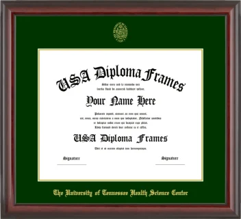 The University of Tennessee Health Science Center Diploma Frame – Cherry Glossy – Winter Green Mat