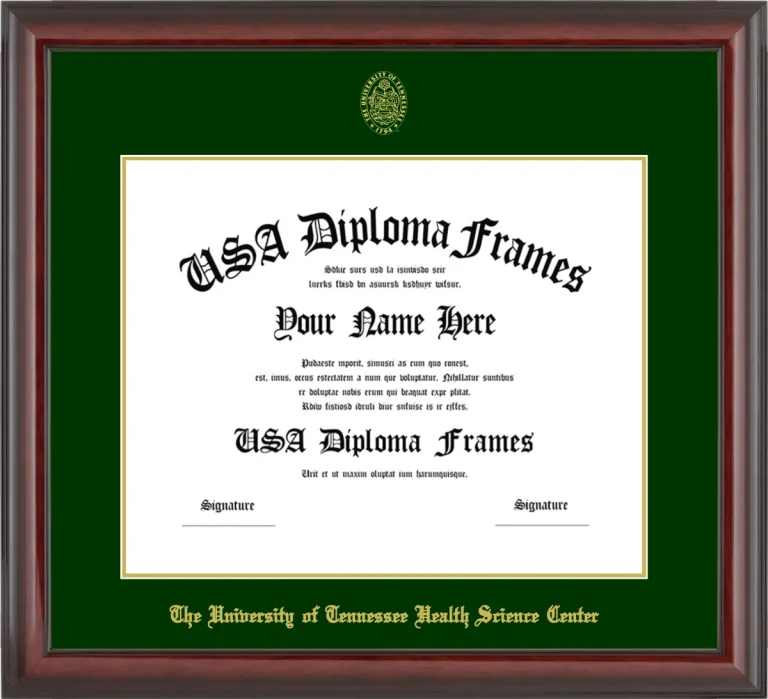 The University of Tennessee Health Science Center Diploma Frame – Cherry Glossy – Winter Green Mat
