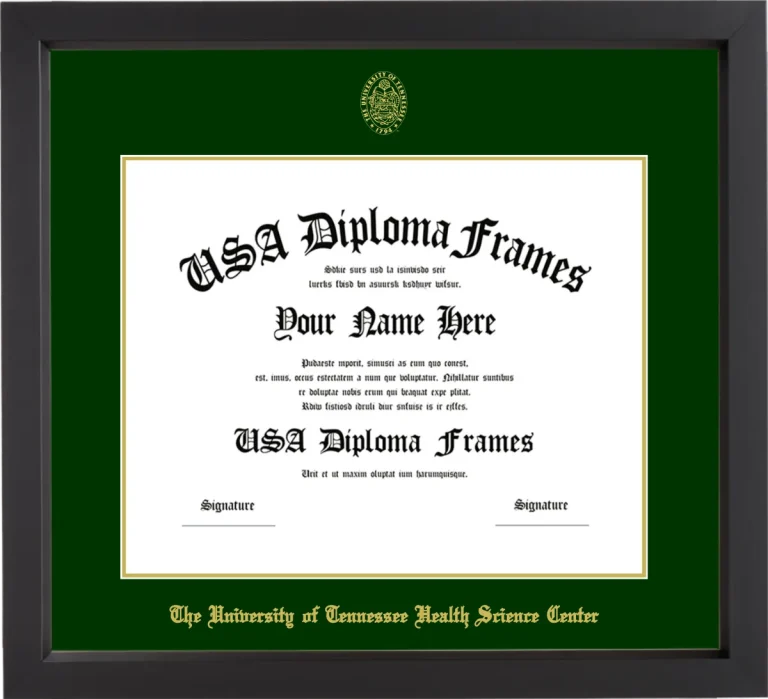 The University of Tennessee Health Science Center Diploma Frame – Black Matte – Winter Green/Gold Mat