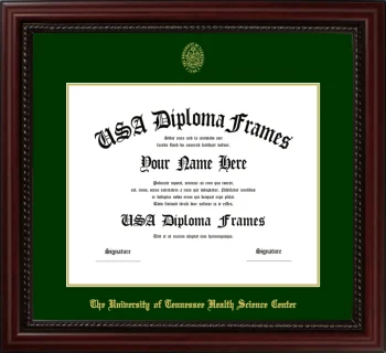 The University of Tennessee Health Science Center Diploma Frame – Cherry Rope – Winter Green/Gold Mat