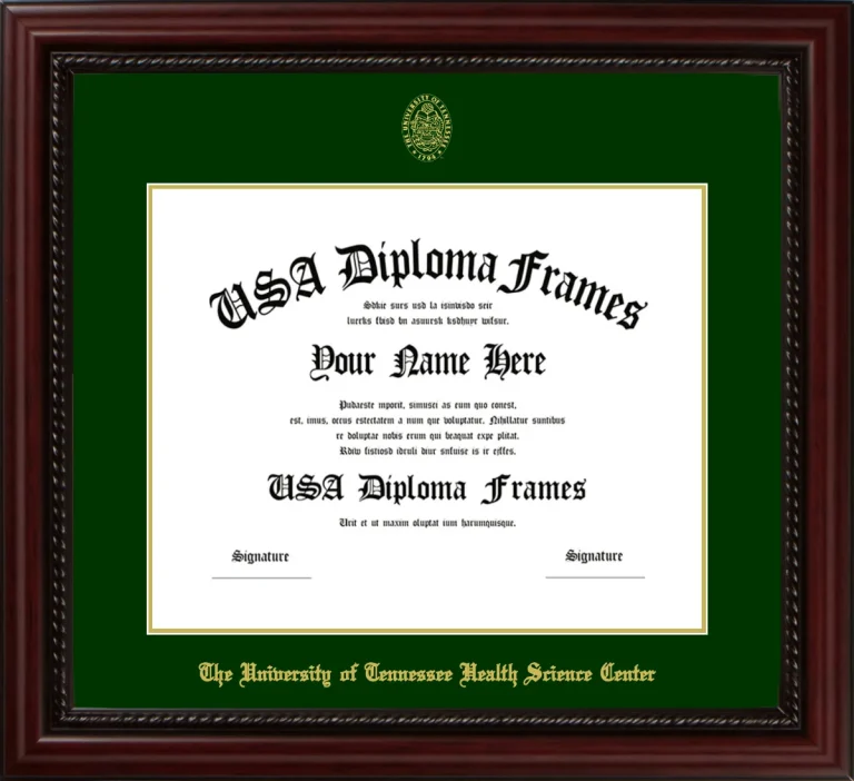 The University of Tennessee Health Science Center Diploma Frame – Cherry Rope – Winter Green/Gold Mat