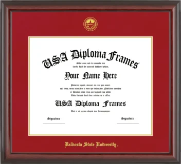 Valdosta State University Diploma Frame – Cherry Glossy – Crimson/Gold Mat