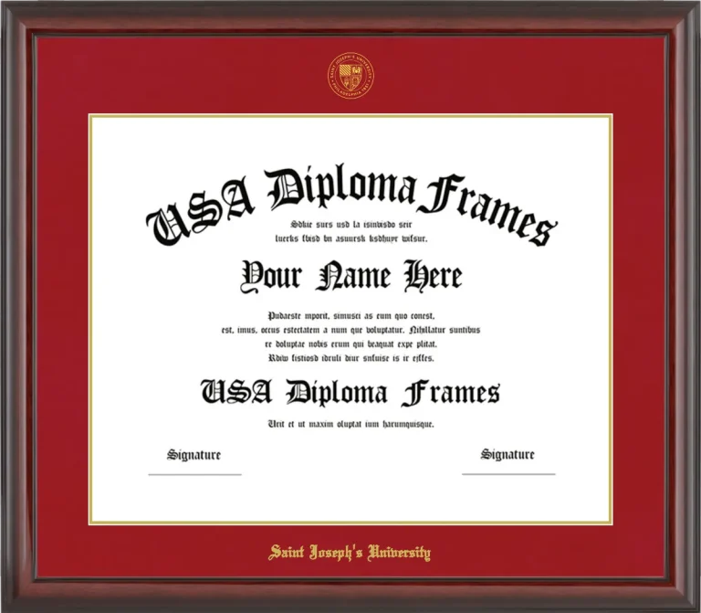 Saint Joseph’s University (PA) Diploma Frame – Cherry Glossy – Crimson/Gold Mat