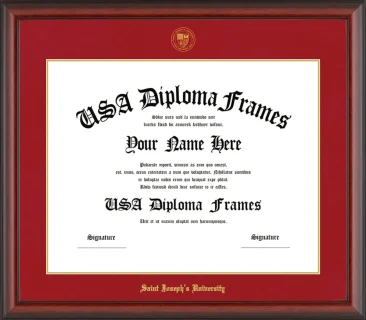 Saint Joseph’s University (PA) Diploma Frame – Cherry Matte – Crimson/Gold Mat