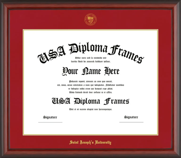 Saint Joseph’s University (PA) Diploma Frame – Cherry Matte – Crimson/Gold Mat