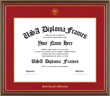 Saint Joseph’s University (PA) Diploma Frame – Cherry Gold Trim – Crimson/Gold Mat