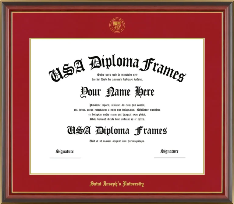 Saint Joseph’s University (PA) Diploma Frame – Cherry Gold Trim – Crimson/Gold Mat