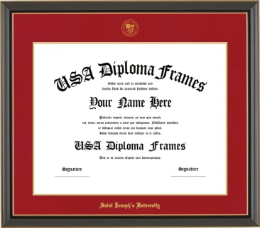 Saint Joseph’s University (PA) Diploma Frame – Black Gold Trim – Crimson/Gold Mat