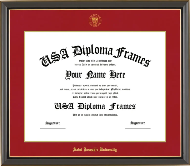 Saint Joseph’s University (PA) Diploma Frame – Black Gold Trim – Crimson/Gold Mat
