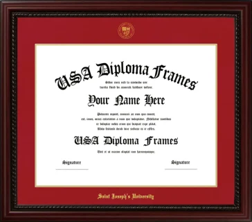 Saint Joseph’s University (PA) Diploma Frame – Cherry Rope – Crimson/Gold Mat