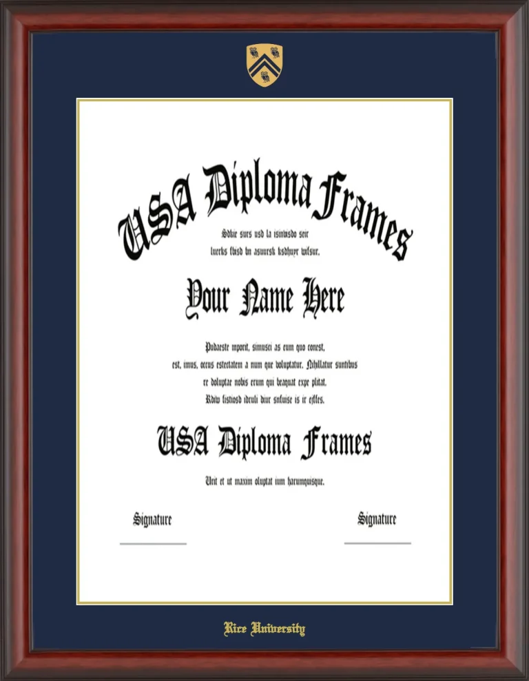 Rice University Diploma Frame – Cherry Matte – Navy/Gold Mat