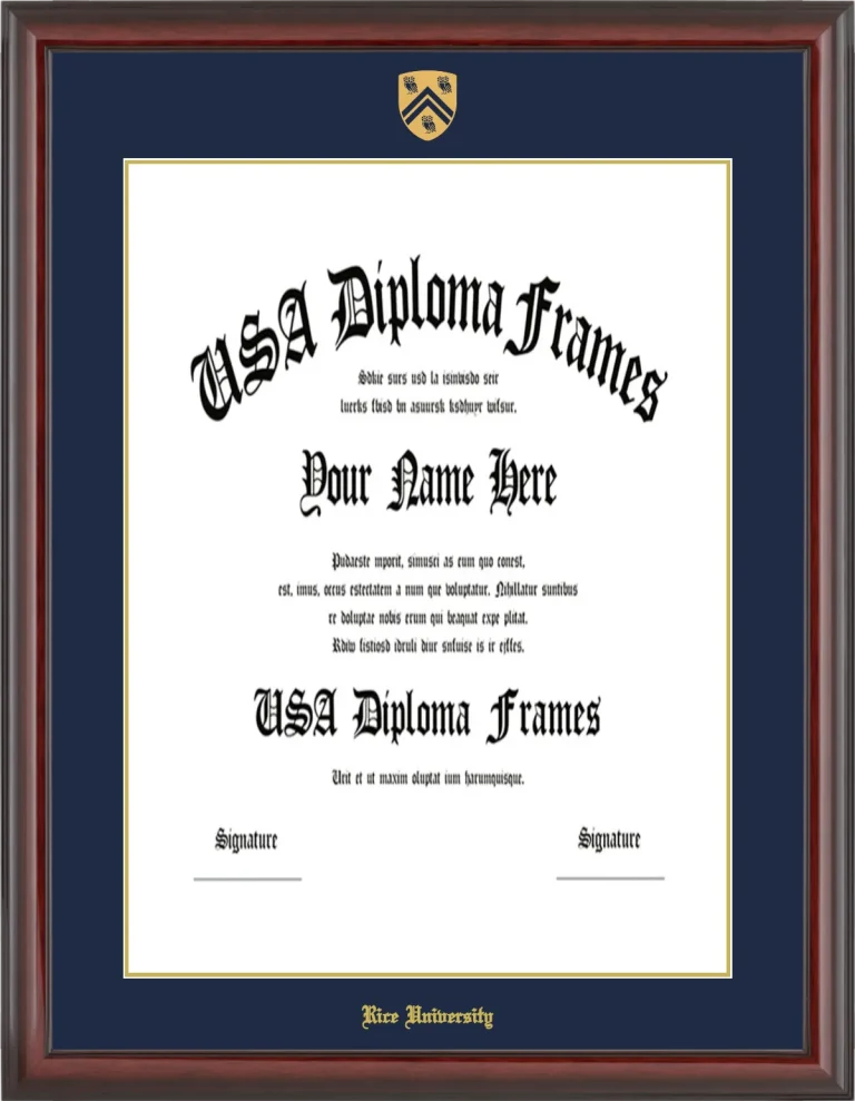 Rice University Diploma Frame – Cherry Glossy – Navy/Gold Mat