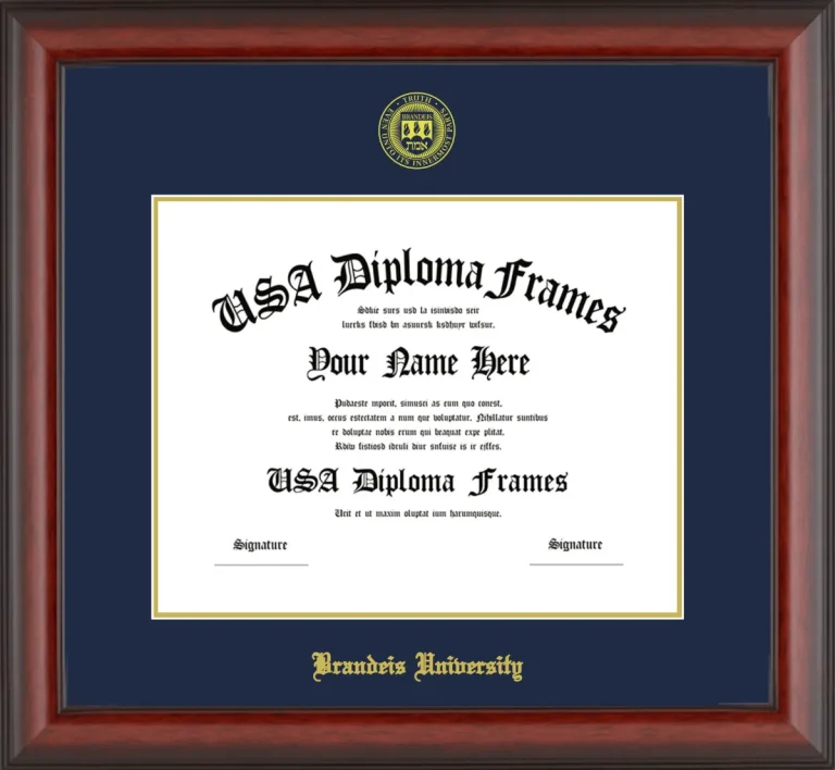Brandeis University Diploma Frame – Cherry Matte – Navy/Gold Mat