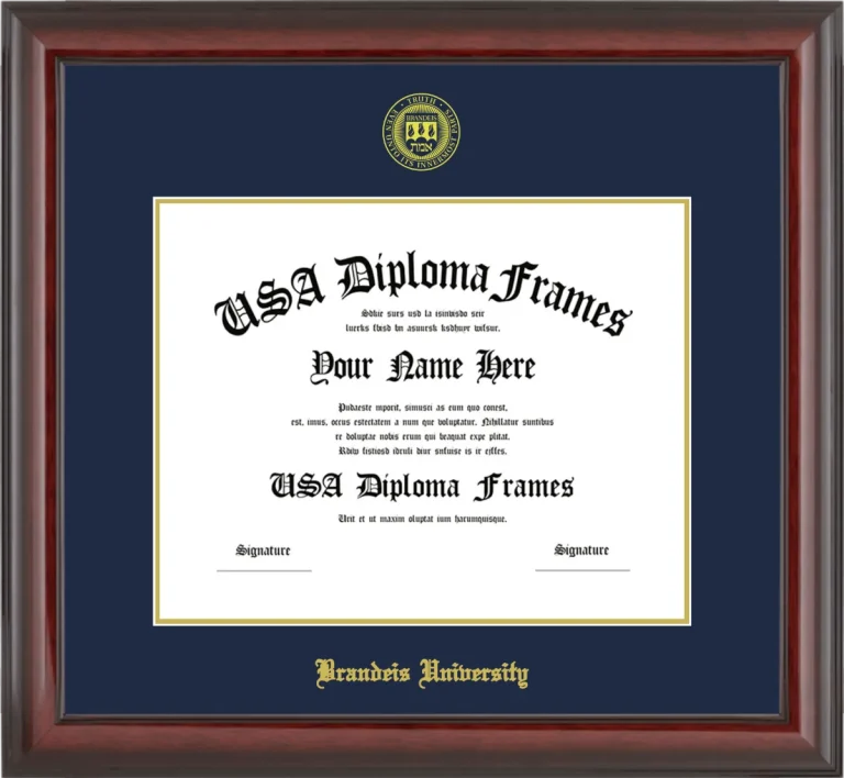 Brandeis University Diploma Frame – Cherry Glossy – Navy/Gold Mat