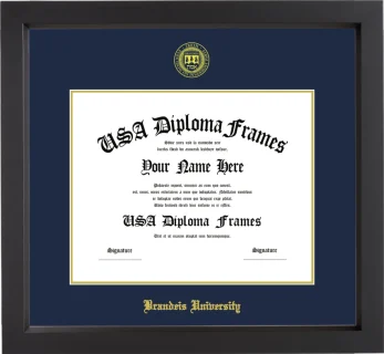 Brandeis University Diploma Frame – Black Matte – Navy/Gold Mat