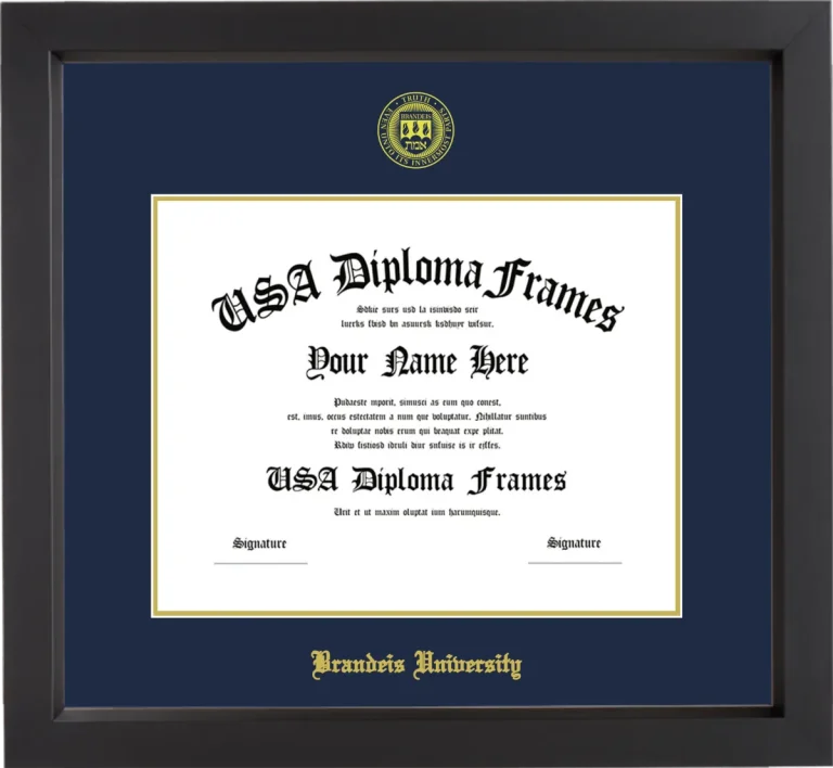 Brandeis University Diploma Frame – Black Matte – Navy/Gold Mat