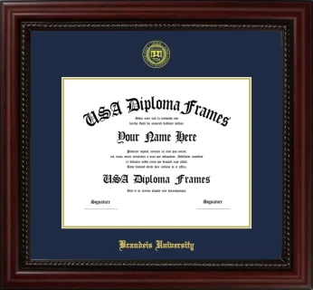 Brandeis University Diploma Frame – Cherry Rope – Navy/Gold Mat