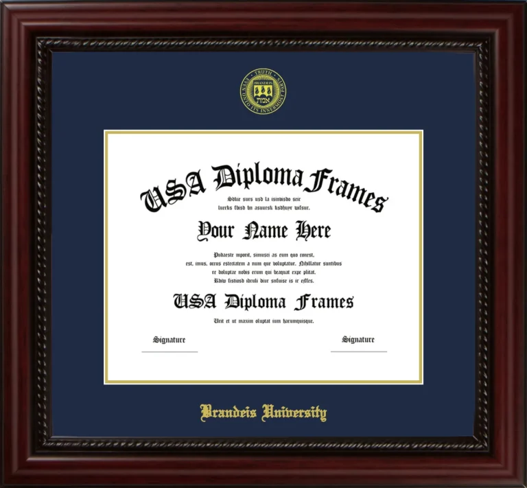Brandeis University Diploma Frame – Cherry Rope – Navy/Gold Mat