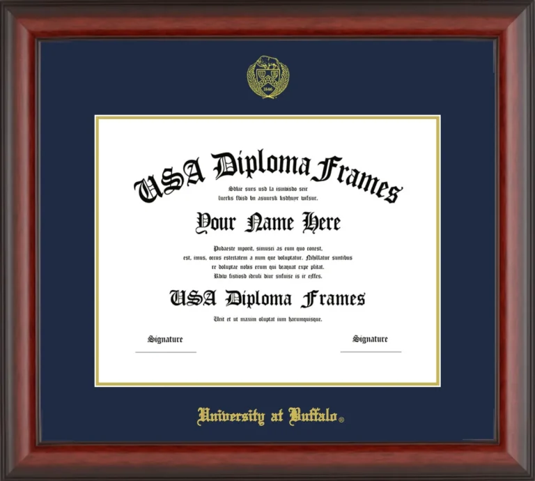 University at Buffalo Diploma Frame – Cherry Matte – Navy/Gold Mat