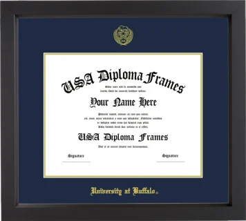 University at Buffalo Diploma Frame – Black Matte – Navy/Gold Mat