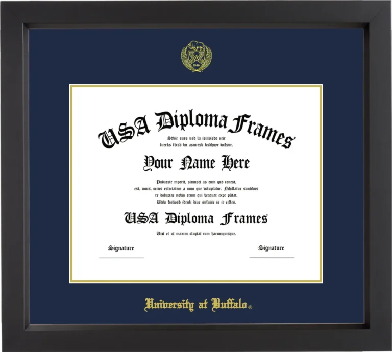 University at Buffalo Diploma Frame – Black Matte – Navy/Gold Mat