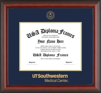 The University of Texas Southwestern Medical Center at Dallas Diploma Frame – Cherry Matte – Navy/Gold Mat