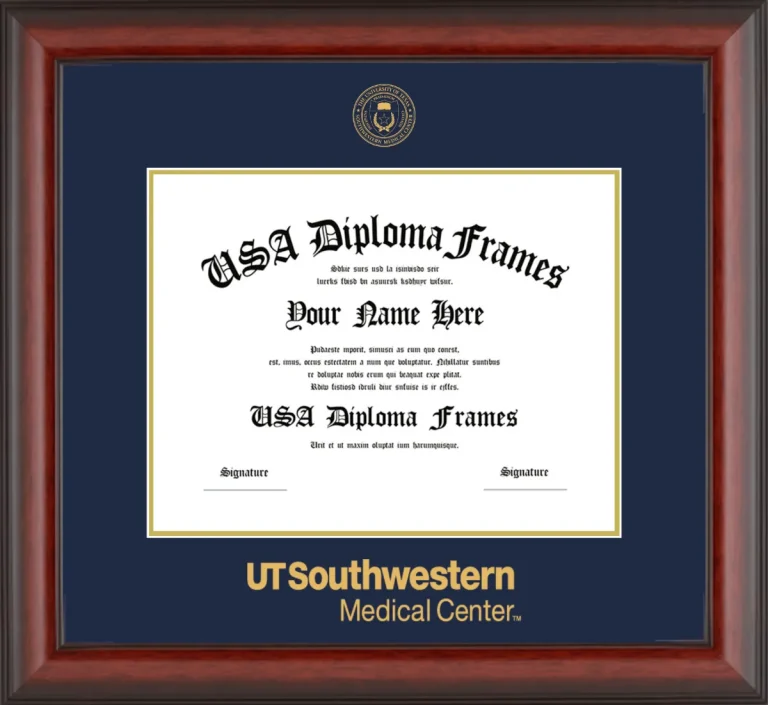 The University of Texas Southwestern Medical Center at Dallas Diploma Frame – Cherry Matte – Navy/Gold Mat