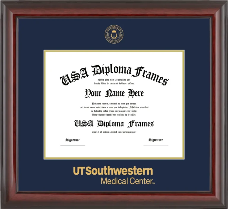 The University of Texas Southwestern Medical Center at Dallas Diploma Frame – Cherry Glossy – Navy/Gold Mat