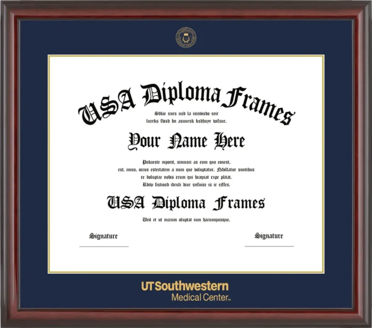 The University of Texas Southwestern Medical Center at Dallas MD Frame – Cherry Glossy – Navy/Gold Mat - & Seal Gold